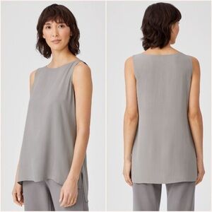 Eileen Fisher Silk Georgette Crepe Long Sleeveless Shell Tank Grey Small NWT